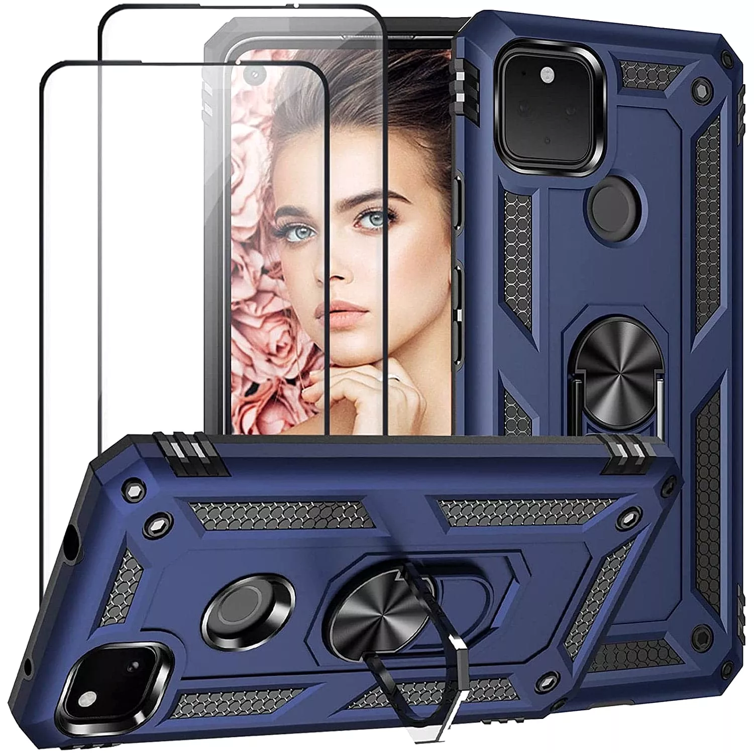 2022 Luxury Armor Ring Bracket Phone case For Google Pixel 4A With 2-Pack Screen Protectors