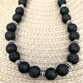 Black Lava Rock Beaded Necklace