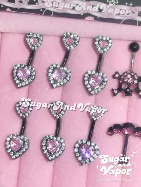 Black Pink Double Hearts Gem Belly Ring