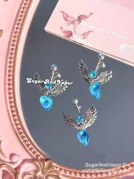 Blue Heart Angel Wings Bling Belly Ring