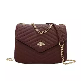 Burgundy Shoulder Bag With Gold Bee Detail