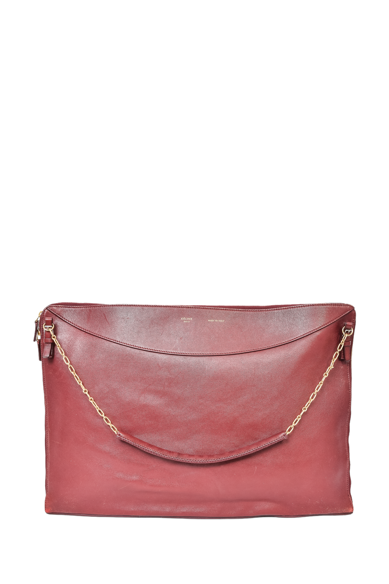 Celine Maroon Leather Flat Chain Shoulder Bag