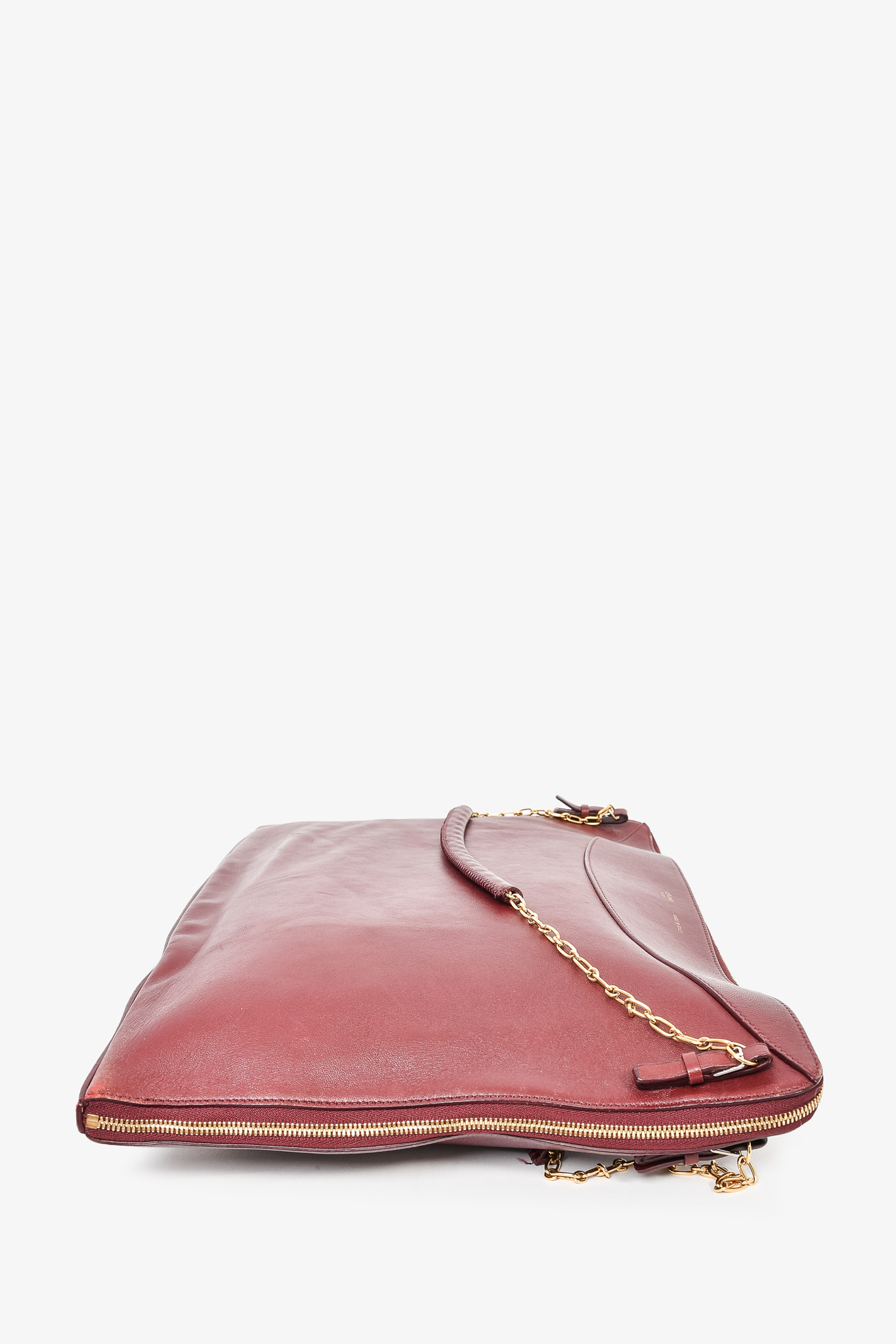 Celine Maroon Leather Flat Chain Shoulder Bag