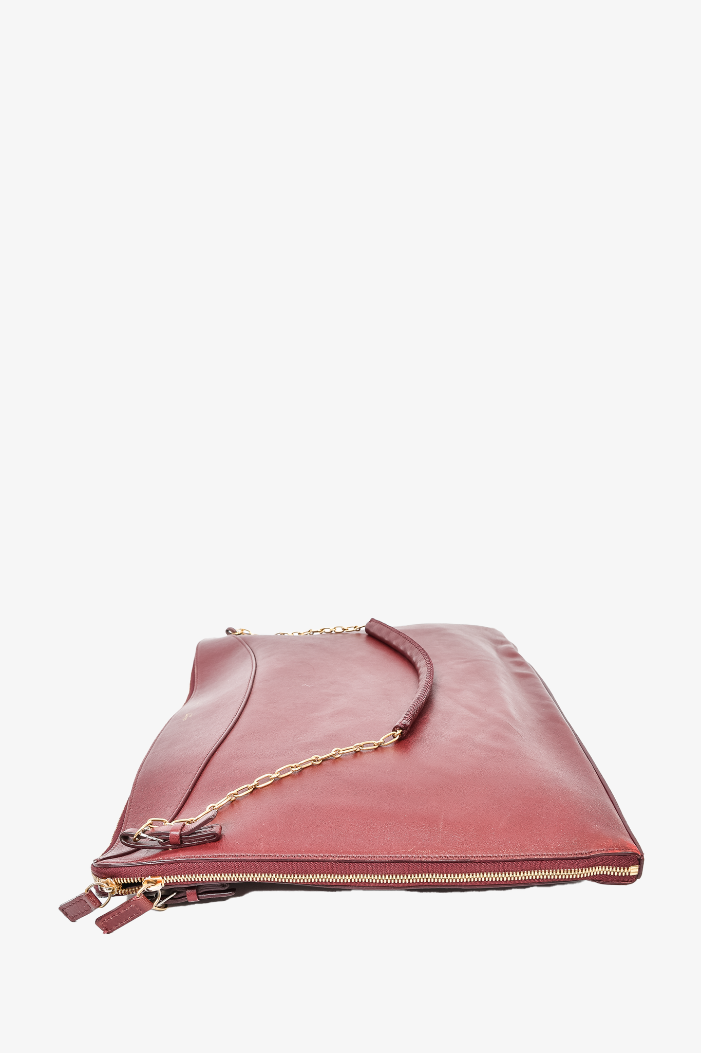 Celine Maroon Leather Flat Chain Shoulder Bag