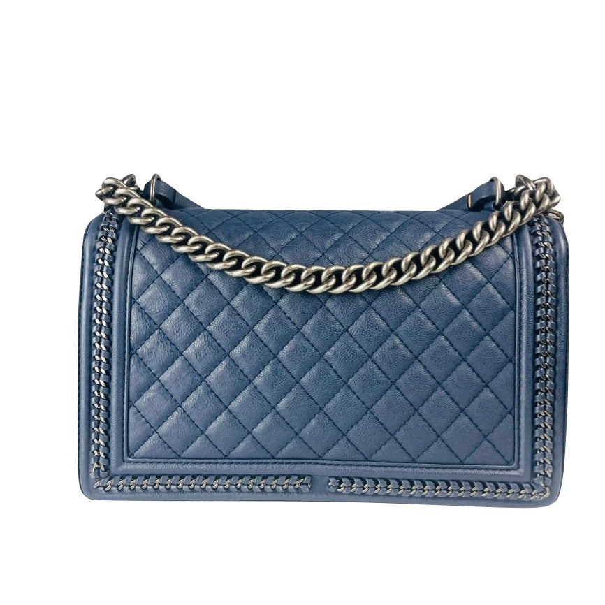 CHANEL - Boy bag large blue CHAIN with handle