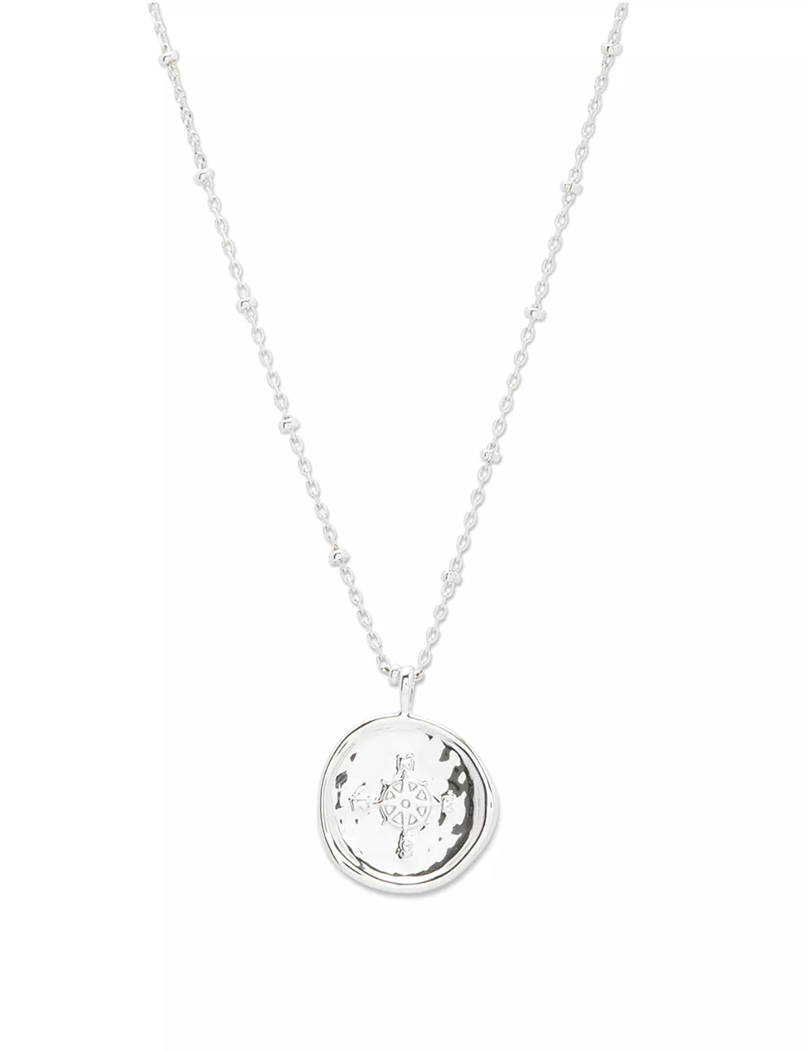 Compass Coin Necklace, Silver