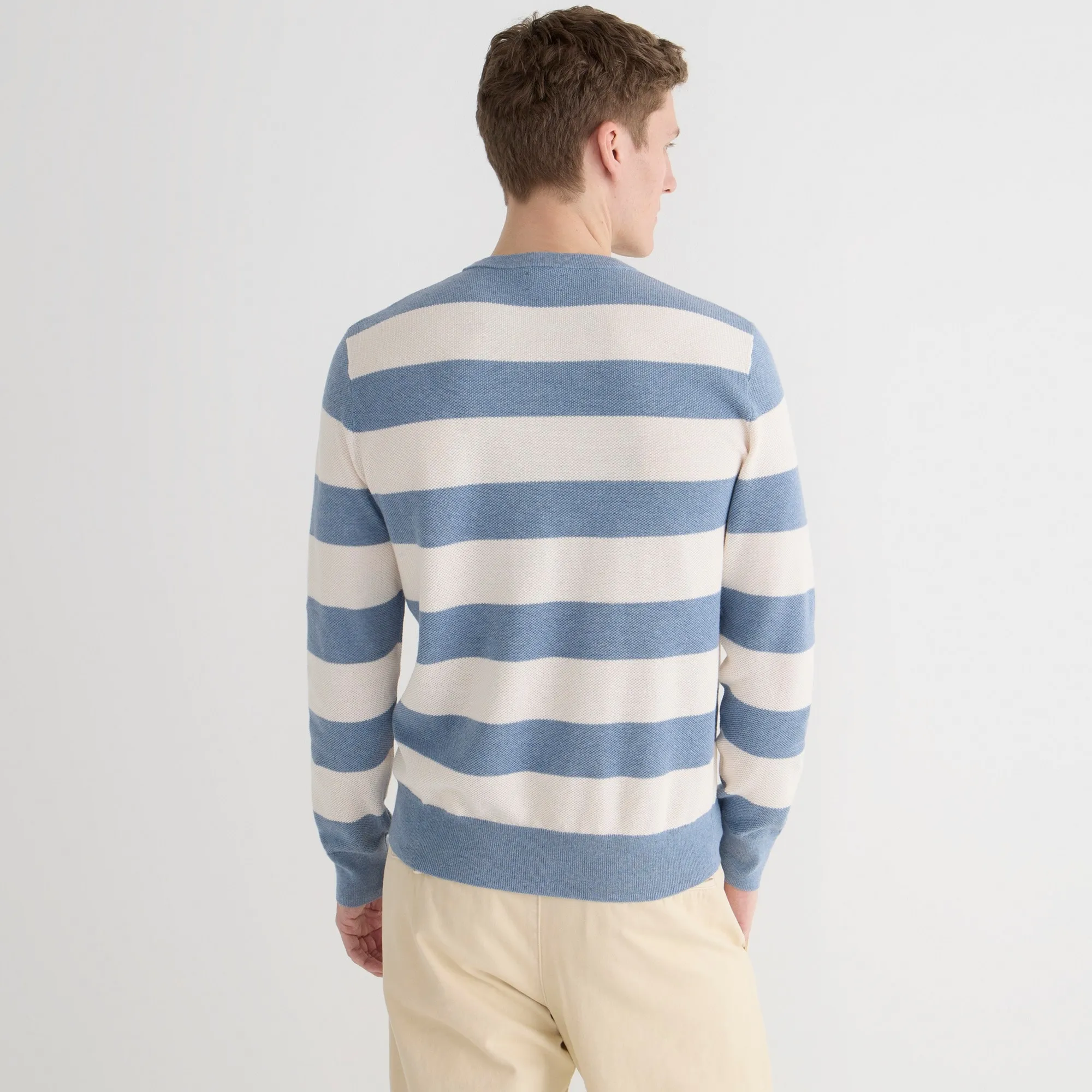 Cotton piqué-stitch sweater in stripe