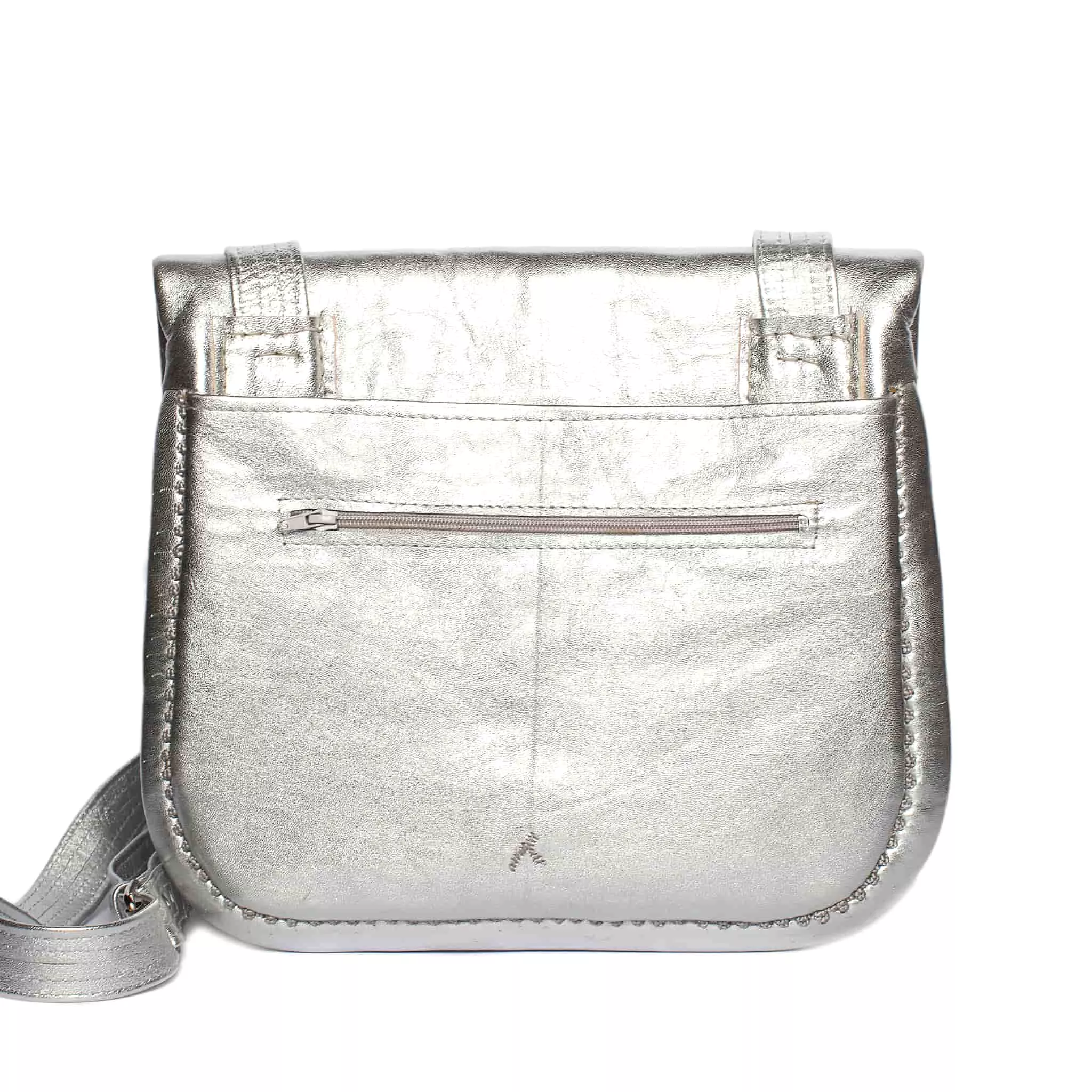 Embroidered Leather Berber Bag in Silver