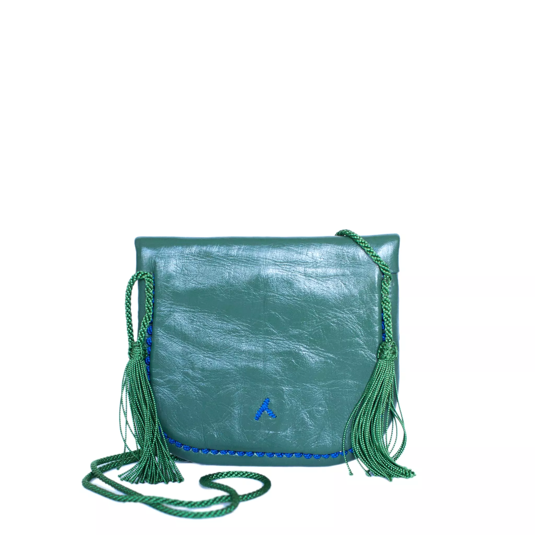 Embroidered Mini Crossbody Bag in Dark Green, Blue