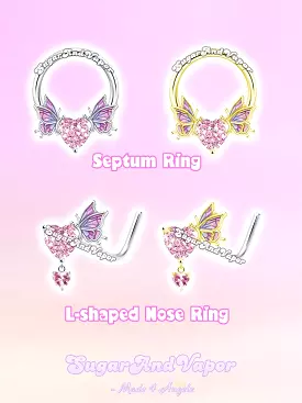 Fairy Wings Heart Gem Nose Ring/ Septum Ring