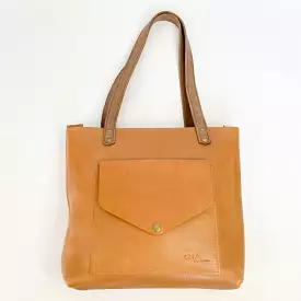 Gia leather tan tote with front pocket