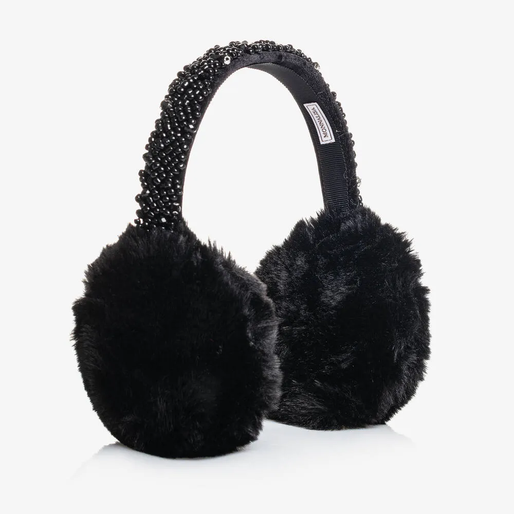 Girls Black Diamanté Plush Ear Muffs