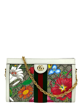 GUCCI GG Supreme Monogram Flora Web Small Ophidia Chain Shoulder Bag NEW