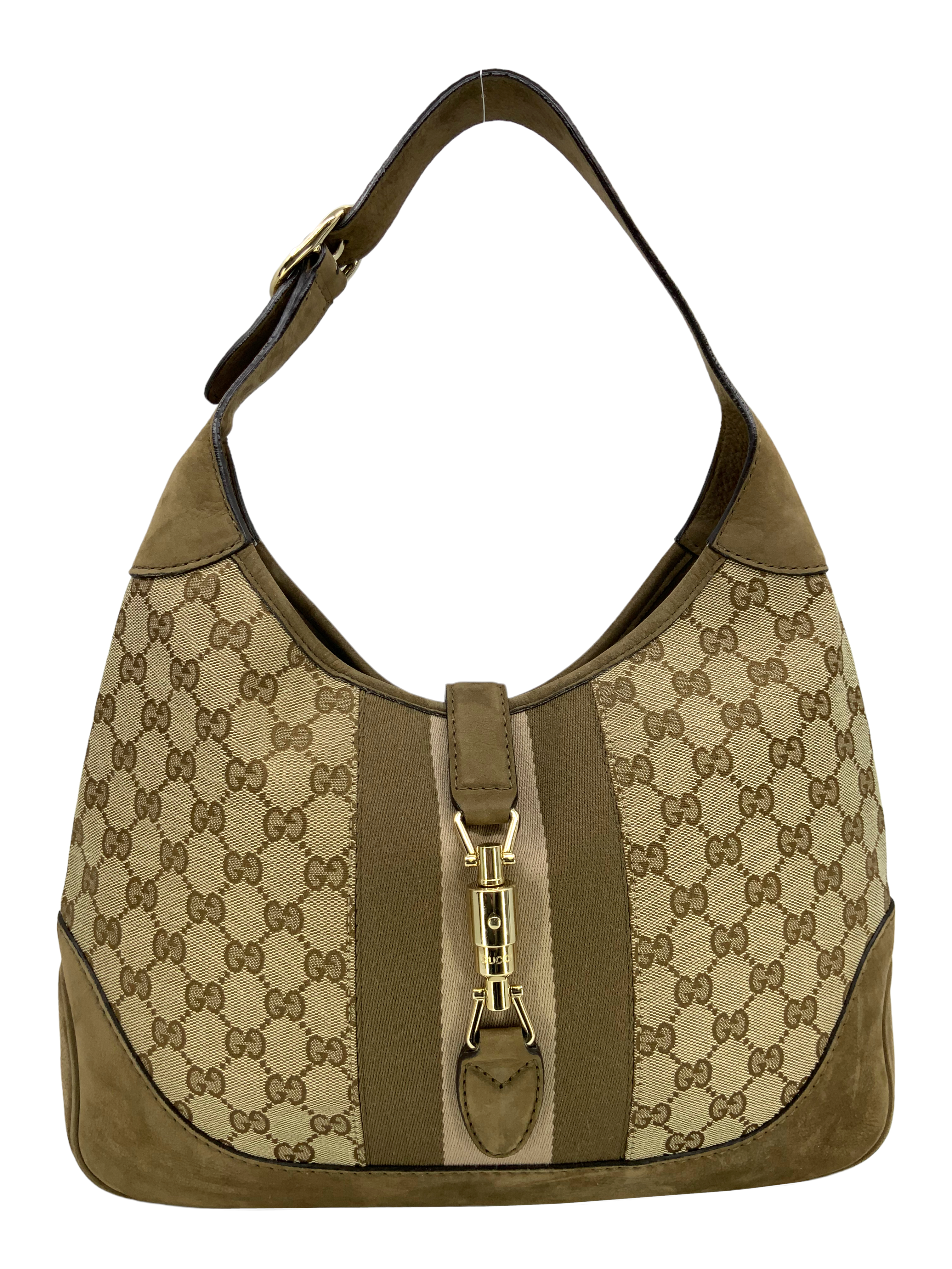 Gucci Monogram Canvas and Suede Medium Jackie O Hobo Bag