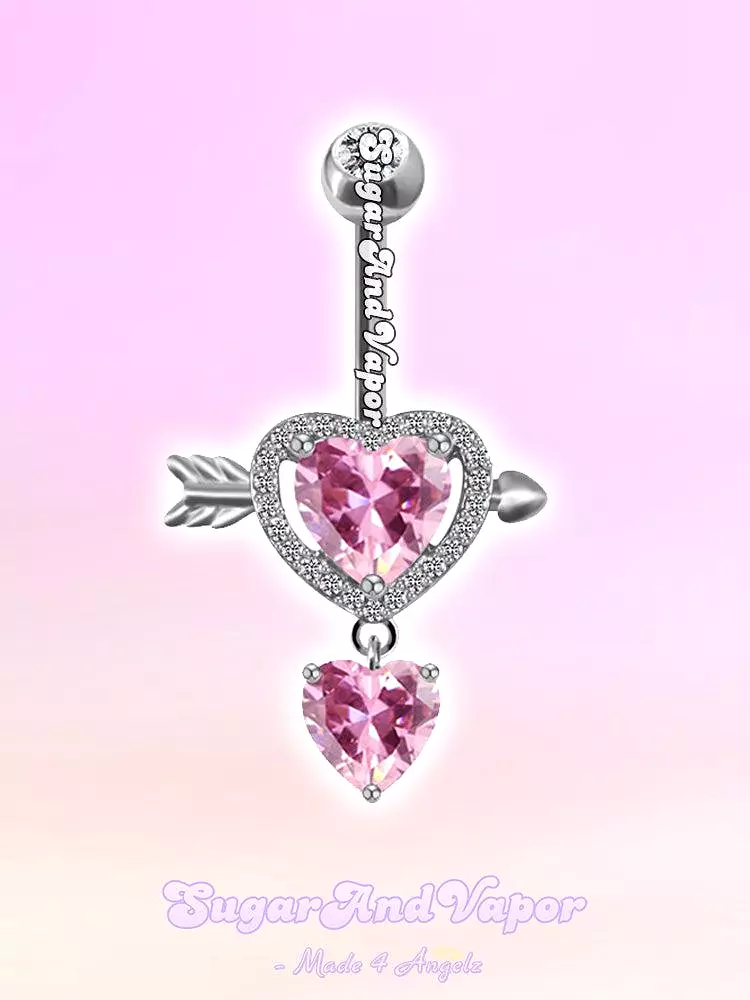 Heart Arrow Pink Gems Belly Ring