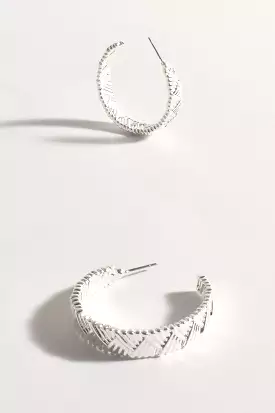 Herringbone Metal Hoops - Silver