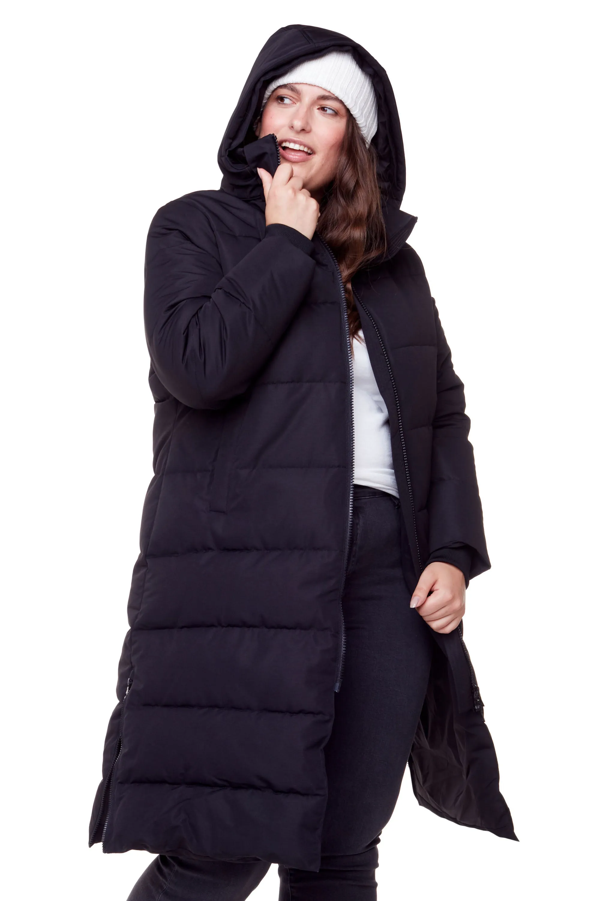 KLUANE PLUS | WOMEN'S VEGAN DOWN (RECYCLED) ULTRA LONG LENGTH PARKA, BLACK (PLUS SIZE)