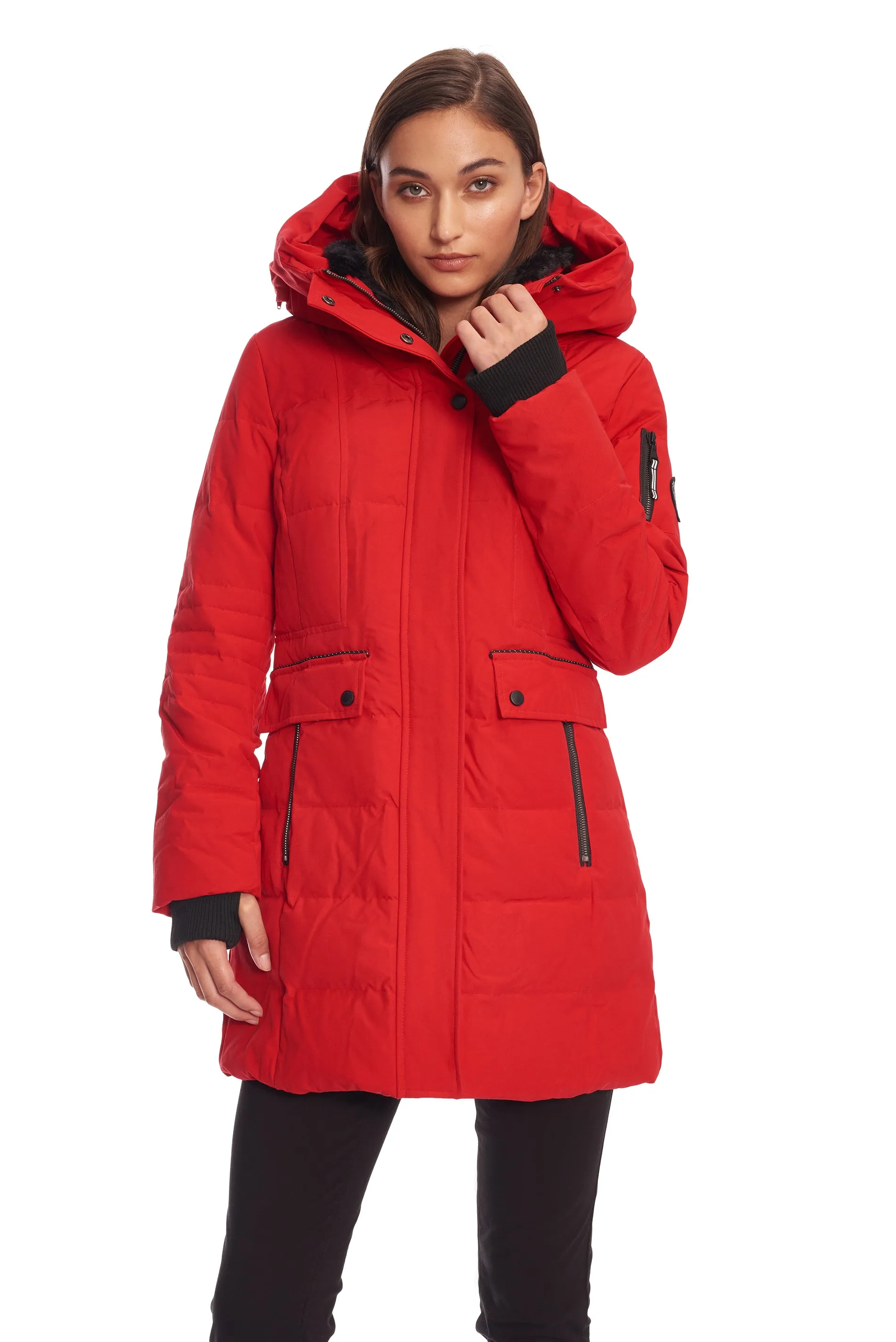 KOOTNEY | WOMEN'S VEGAN DOWN (RECYCLED) MID-LENGTH PARKA, CRIMSON