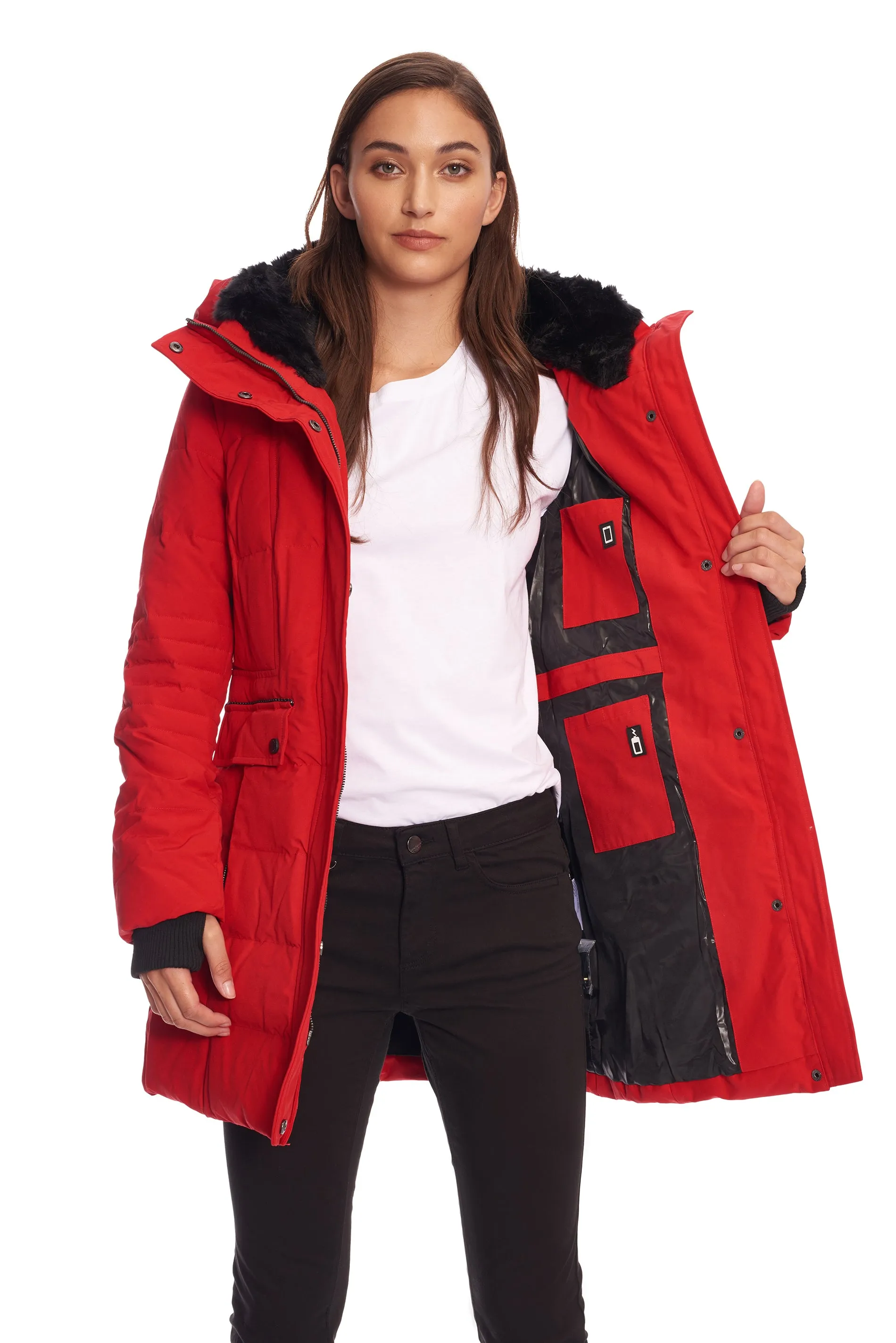 KOOTNEY | WOMEN'S VEGAN DOWN (RECYCLED) MID-LENGTH PARKA, CRIMSON