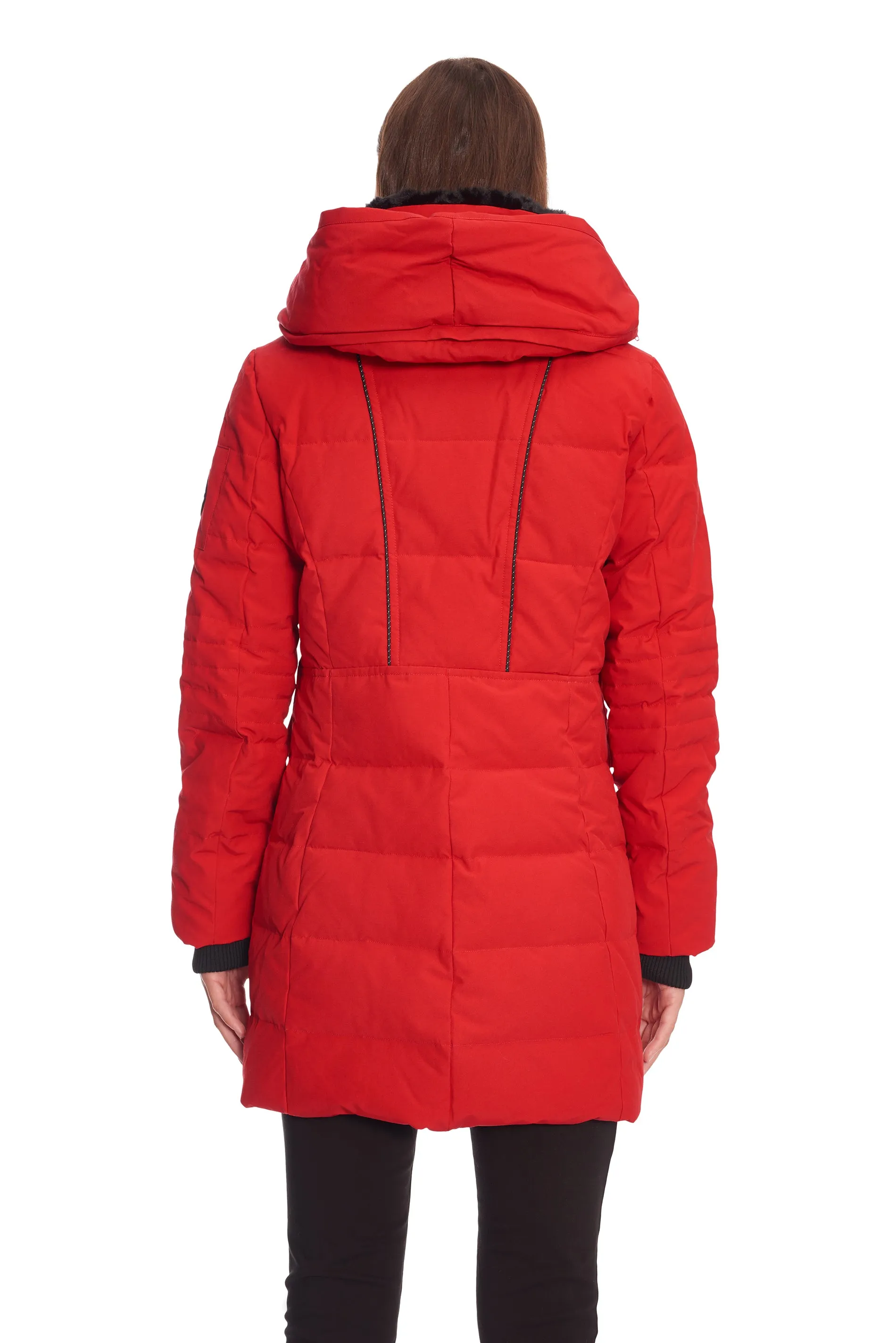 KOOTNEY | WOMEN'S VEGAN DOWN (RECYCLED) MID-LENGTH PARKA, CRIMSON