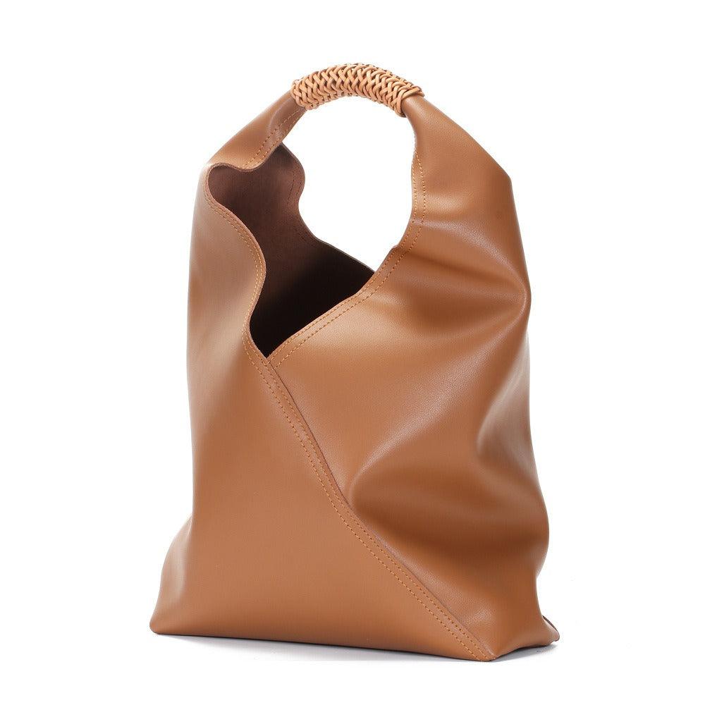 Leather Diagonal Niche Design Tote Bag