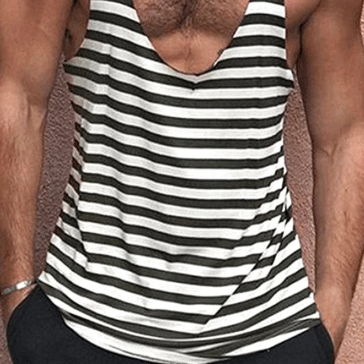 Men's Solid Color Deep V Neck Tank Top Casual Breathable Sweat Wicking Striped T-Shirt