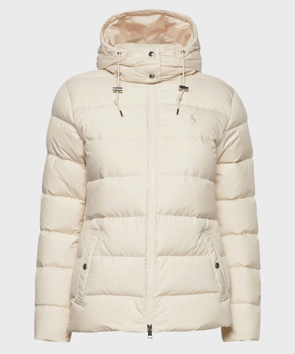 Mens Winter Puffer Jacket | Cream Parachute Hooded Puffer Jacket