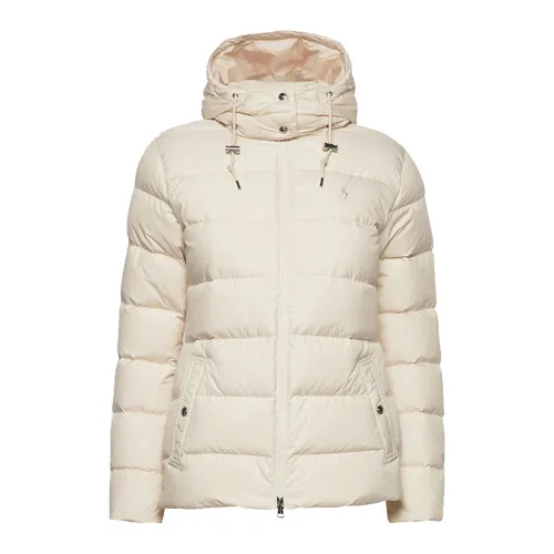 Mens Winter Puffer Jacket | Cream Parachute Hooded Puffer Jacket