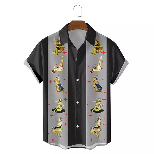 new solid color striped shirt men top high quality Hawaiian t-shirt spider print single button shirt European size