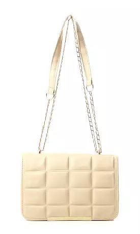 O181972 Blocks Cross-Body Bag With Chain Handle - Beige