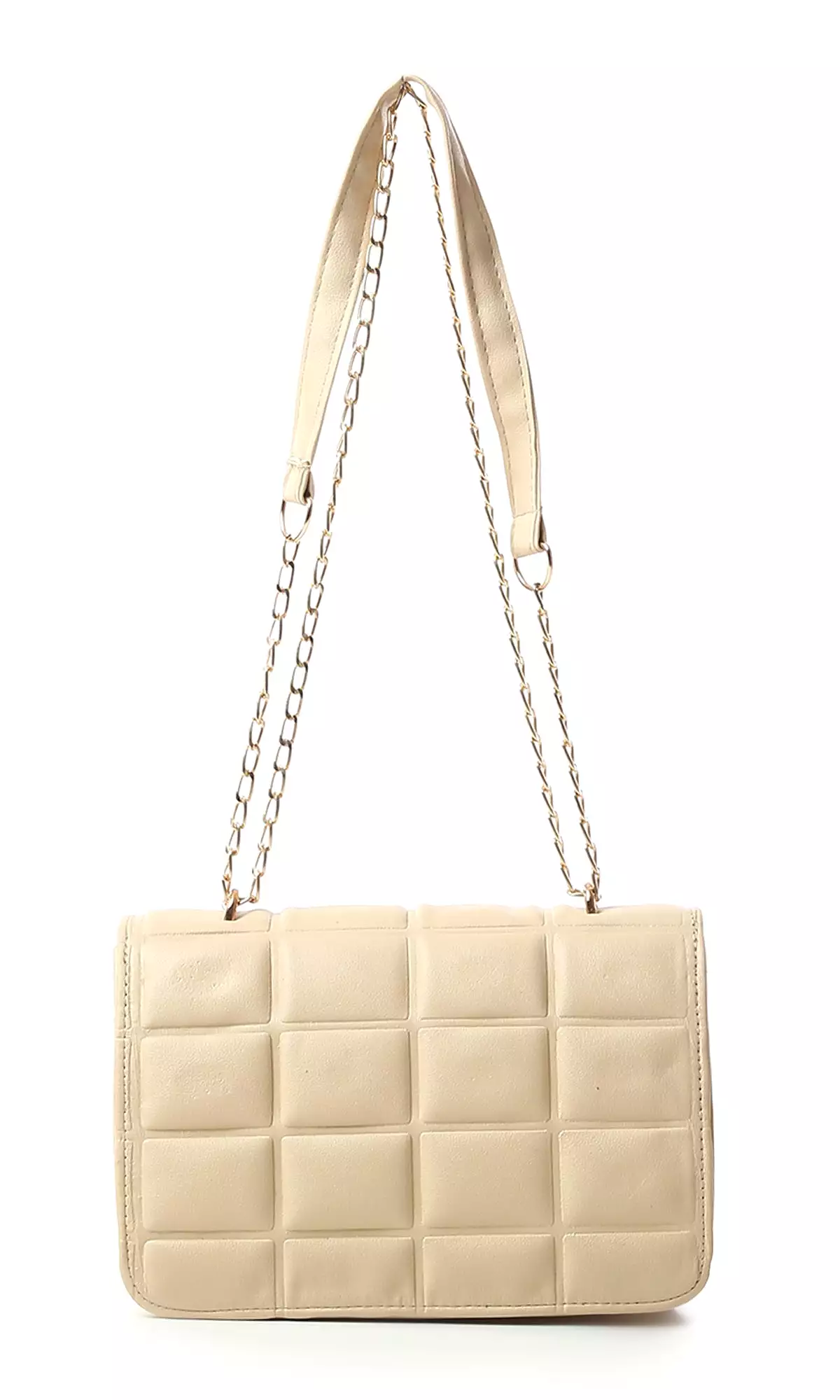 O181972 Blocks Cross-Body Bag With Chain Handle - Beige