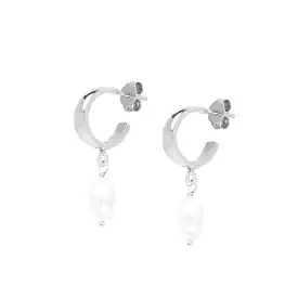 Pearl Drop Mini Hoop Earrings, Silver