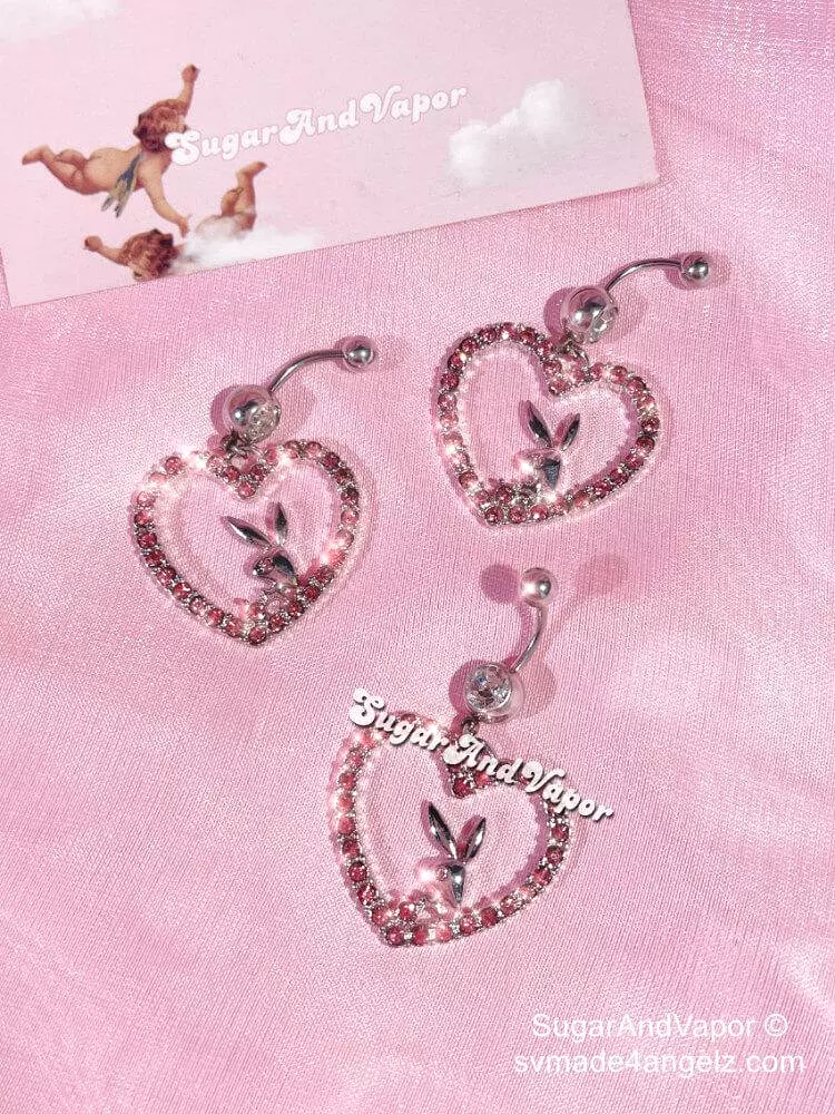 Pink Bling Heart Bunny Head Belly Ring