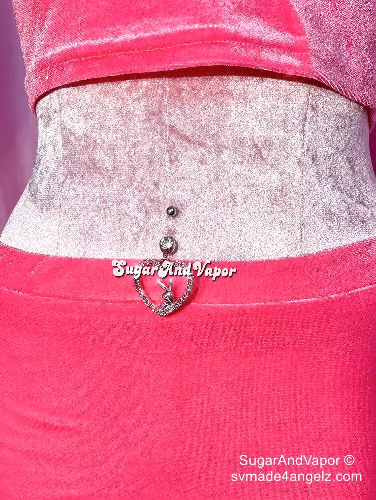 Pink Bling Heart Bunny Head Belly Ring