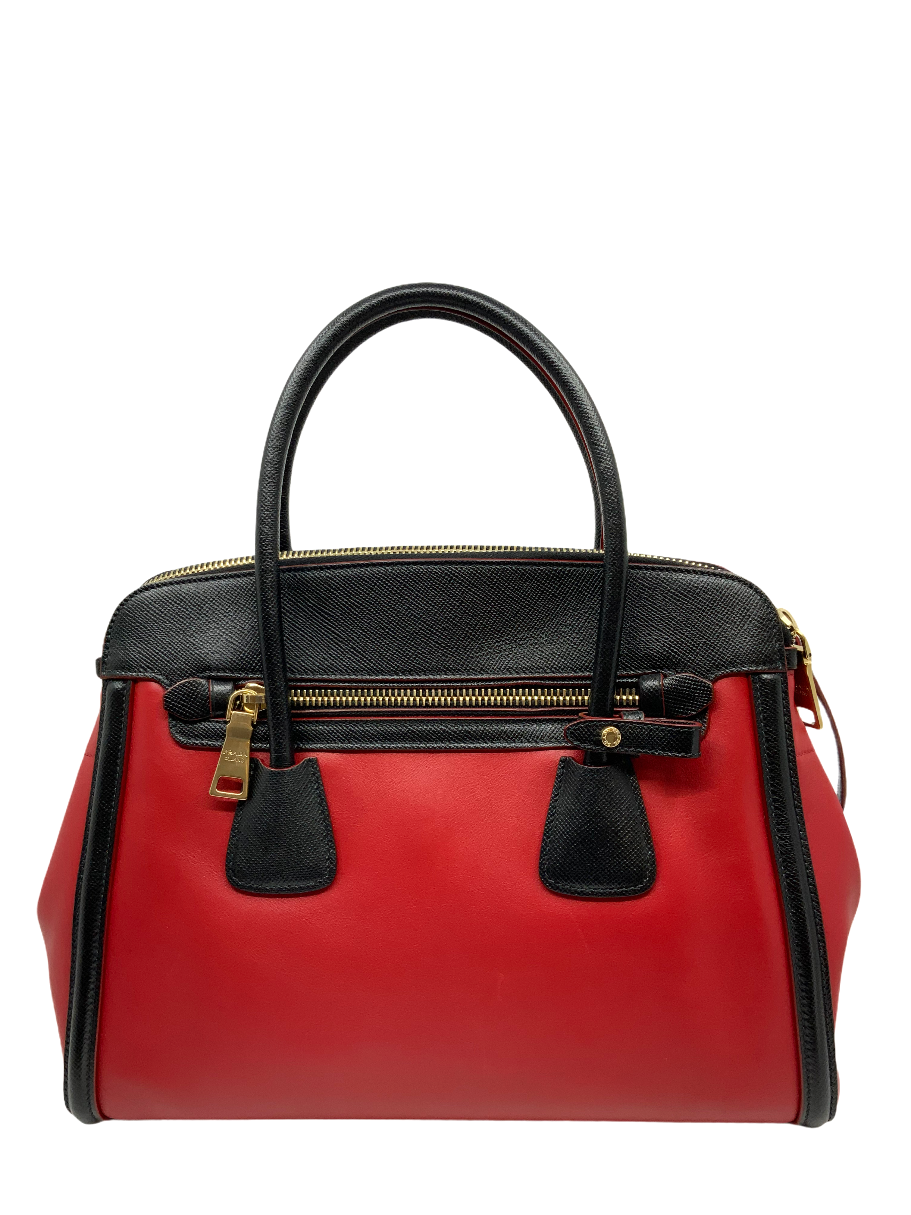 Prada Bi-Color Leather Front Zip Tote with Shoulder Strap