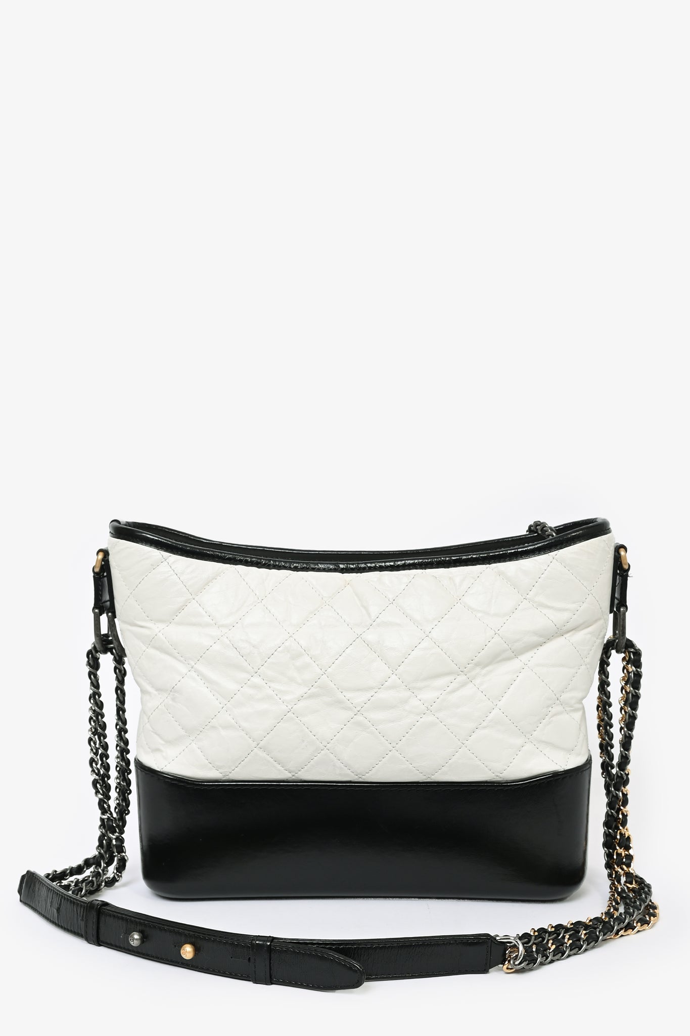 Pre-loved Chanel? 2018 Black/White Leather Gabrielle Chain Crossbody Bag