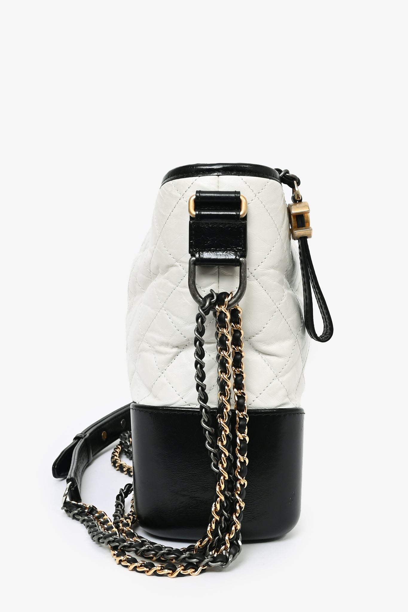 Pre-loved Chanel? 2018 Black/White Leather Gabrielle Chain Crossbody Bag