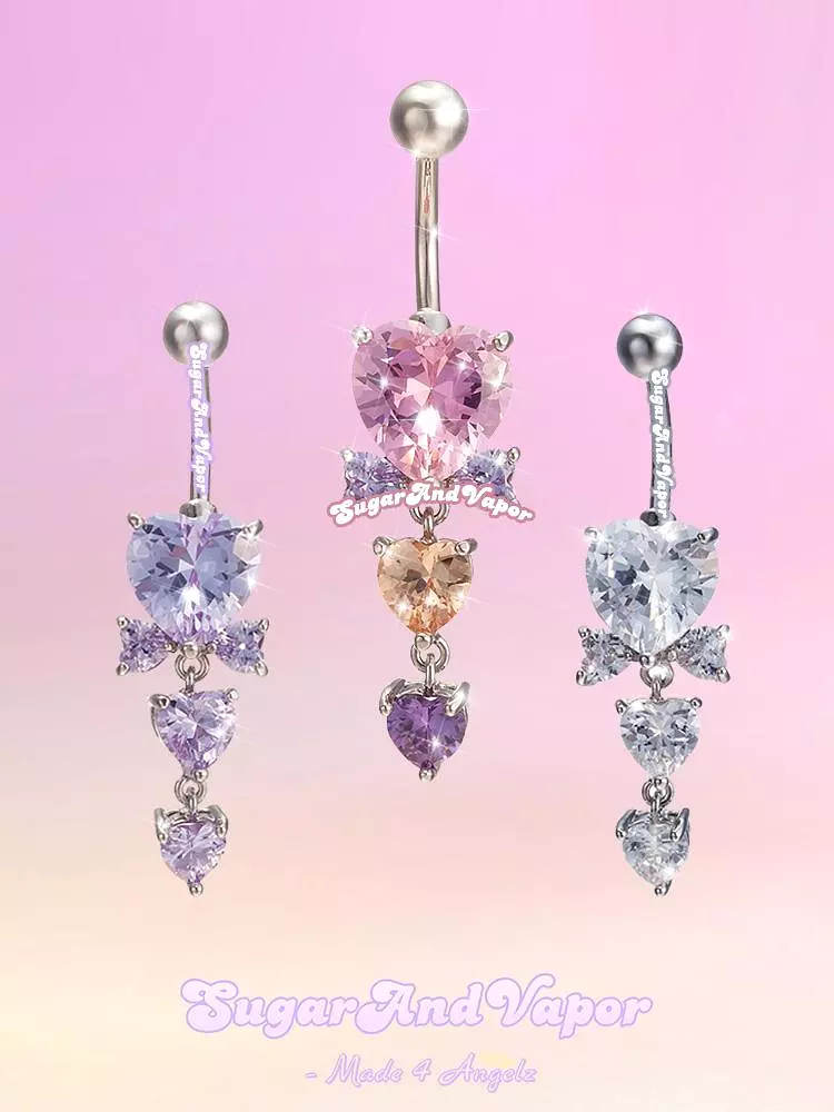 Princess Heart Bowknot Crystals Belly Ring