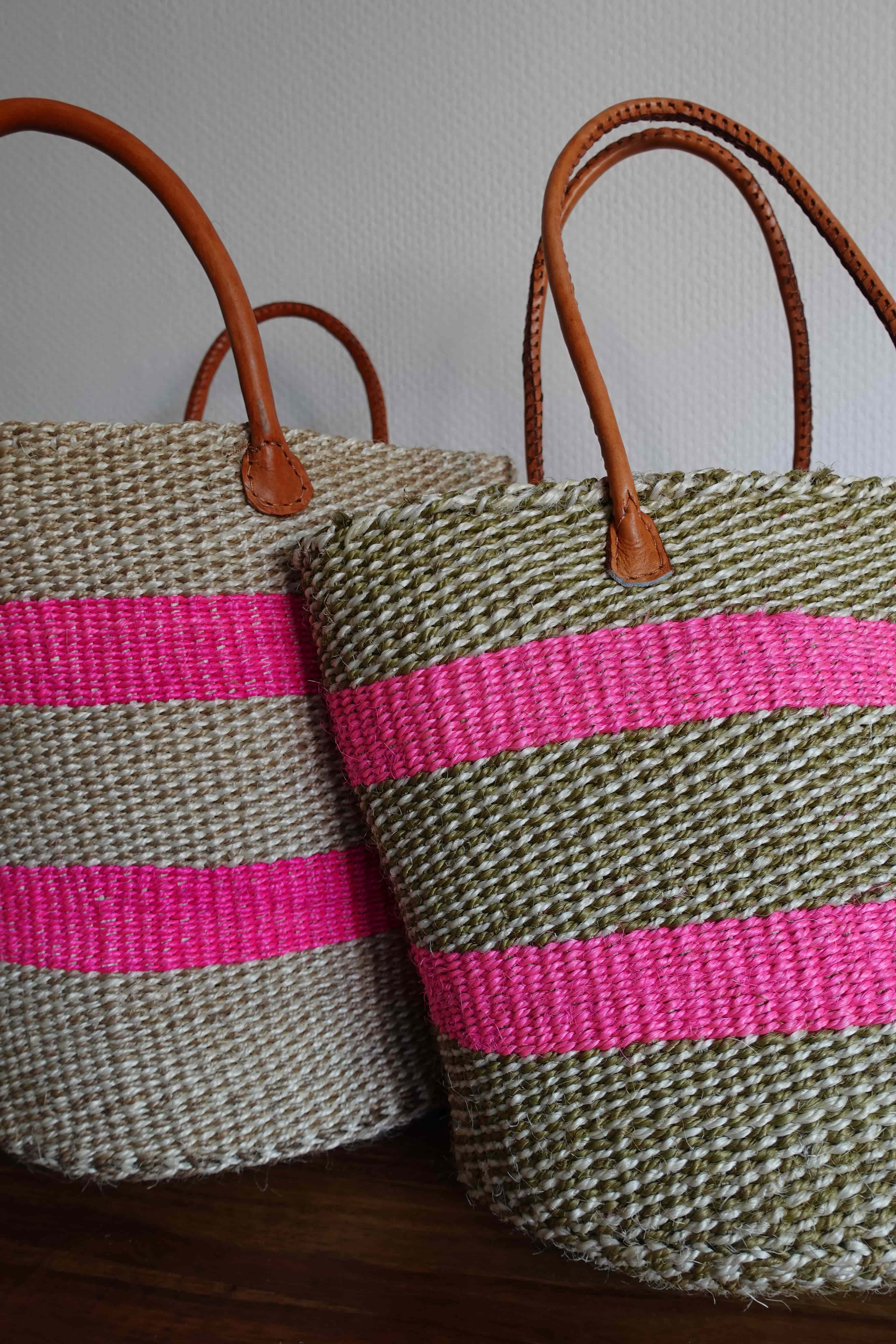 Raffia Weekender Tote Bag in Pink