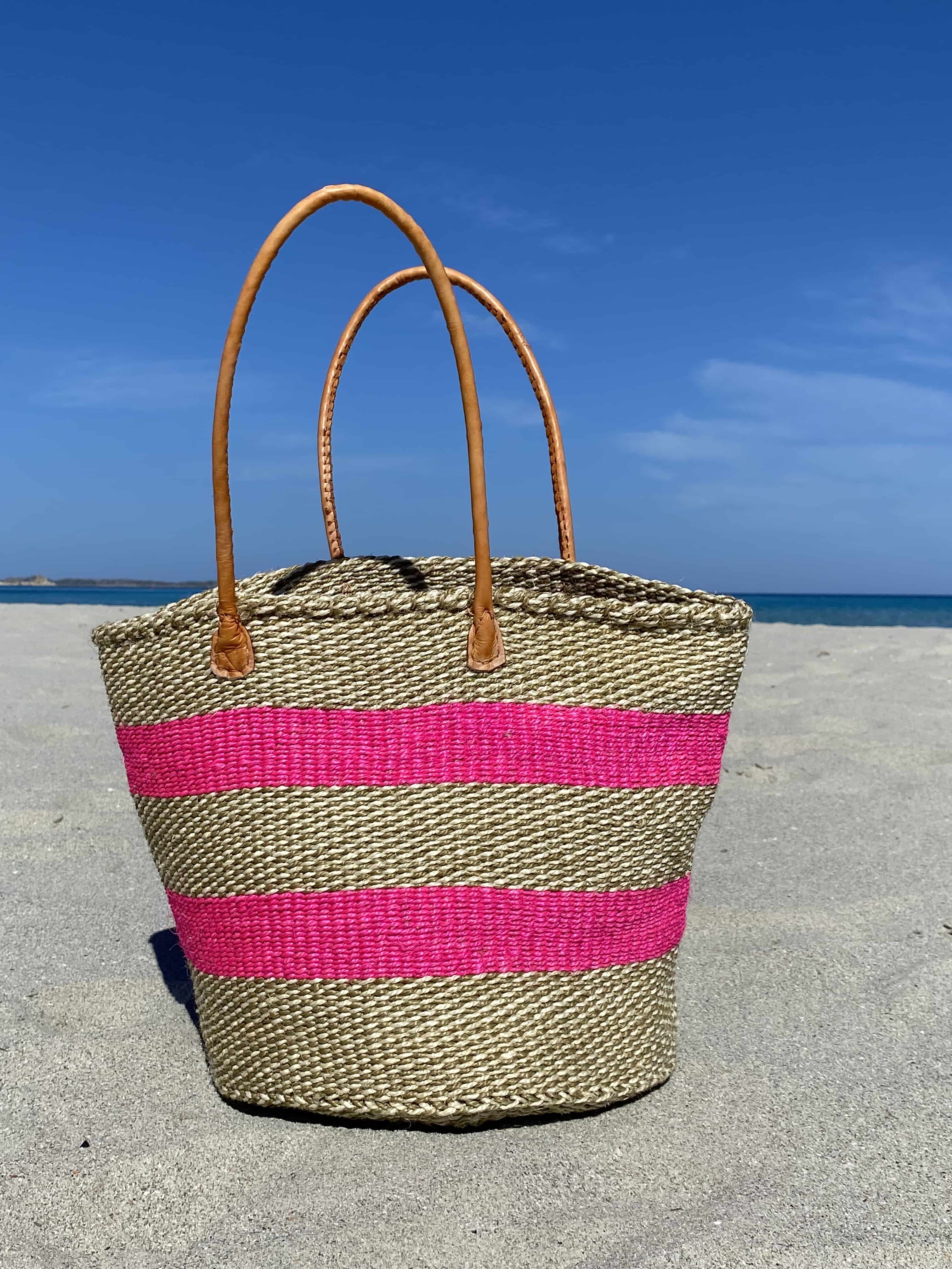 Raffia Weekender Tote Bag in Pink