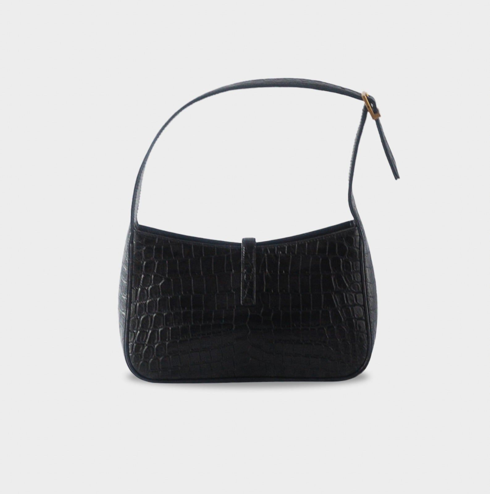 SAINT LAURENT - LE 5 à 7 HOBO SHOULDER BAG CROCODILE EFFECT BLACK LEATHER