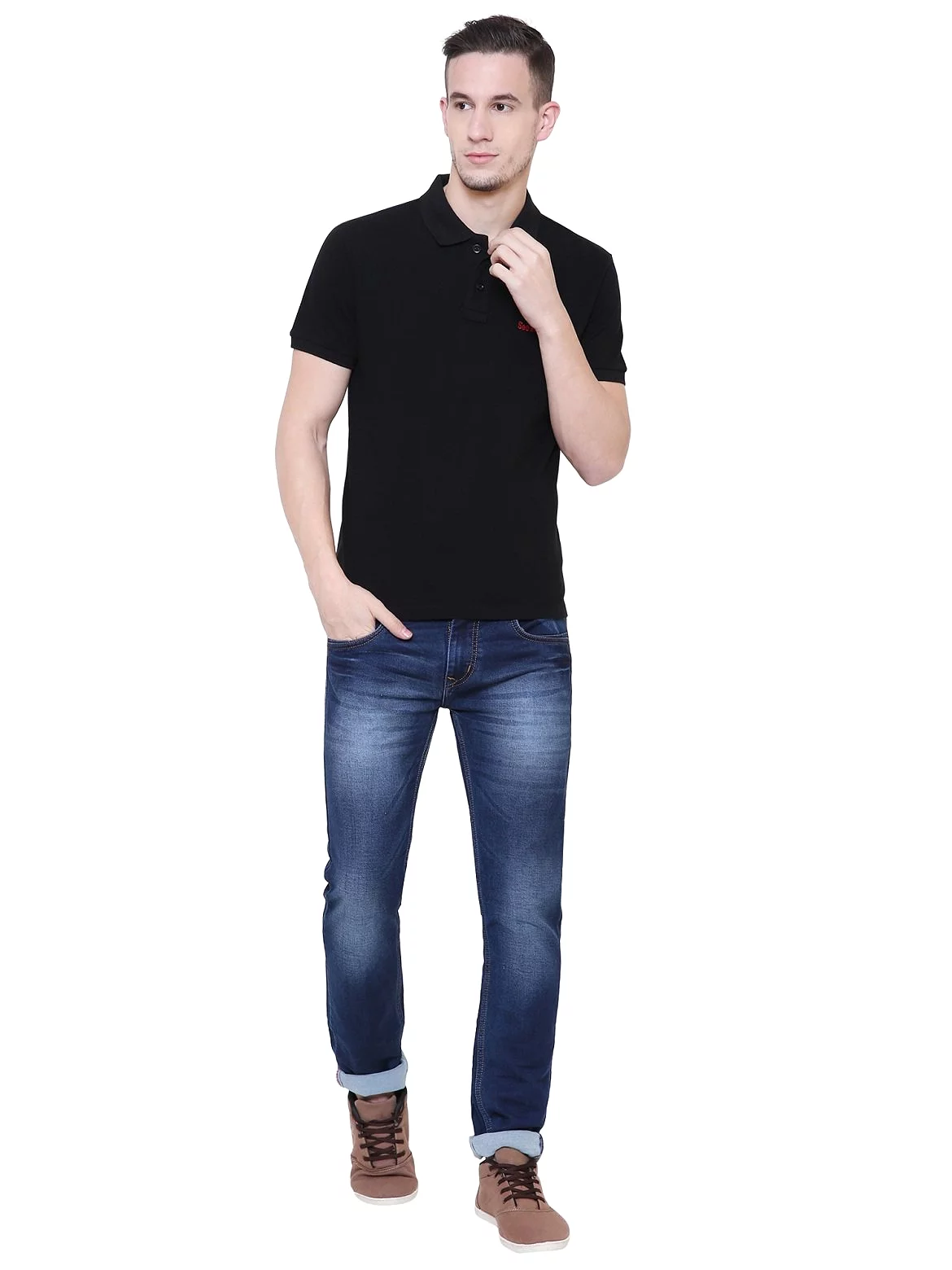 SeeandWear Men's Polo Collar Black T-Shirt