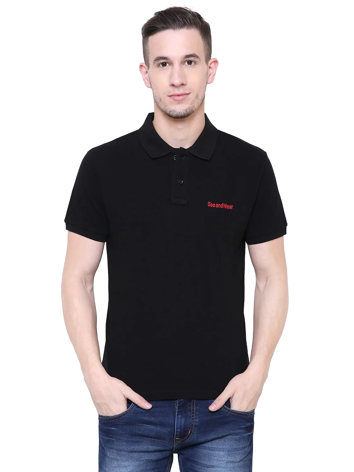 SeeandWear Men's Polo Collar Black T-Shirt