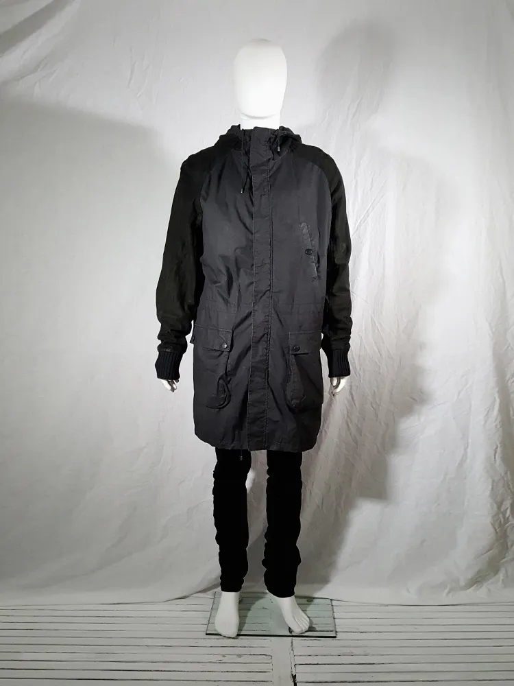 Silent by Damir Doma black parka with leather sleeves