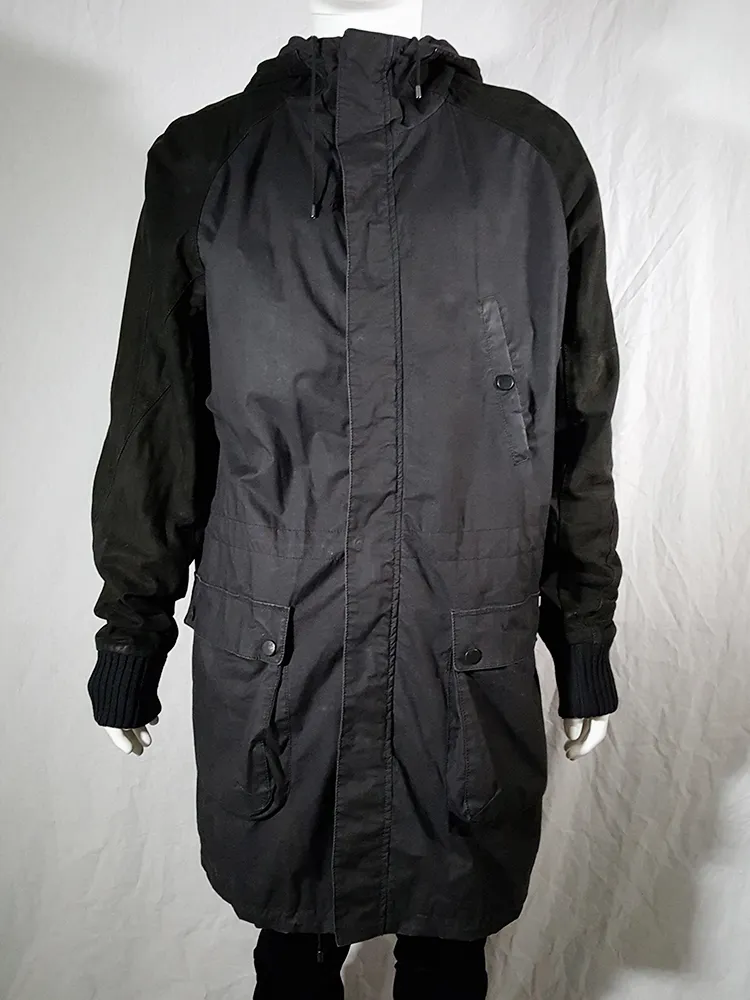 Silent by Damir Doma black parka with leather sleeves