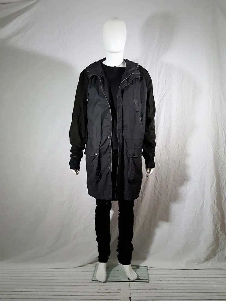 Silent by Damir Doma black parka with leather sleeves