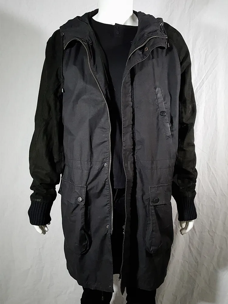 Silent by Damir Doma black parka with leather sleeves