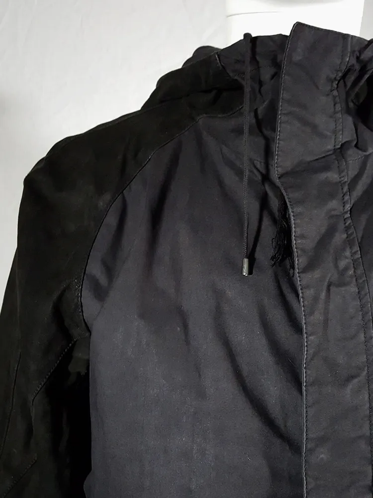 Silent by Damir Doma black parka with leather sleeves