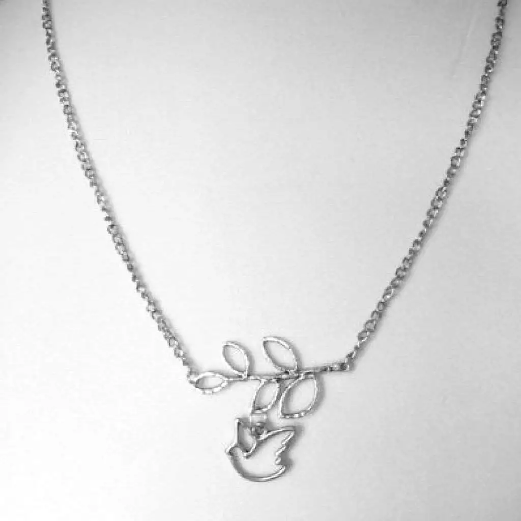 Silver Dove on Tree Branch Necklace