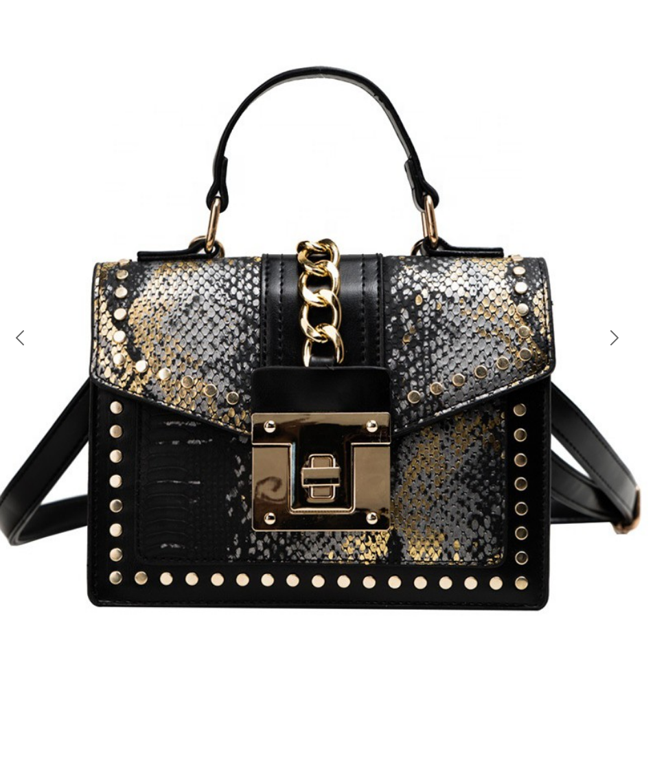 Snakeskin Crossbody Bag - Black